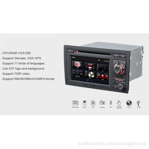7 Inch 2 DIN HD Car GPS Audio for Audi A4 (2002-2008) Audi S4 (2002-2008) Audi RS4 (2002-2008) (AS8604S)